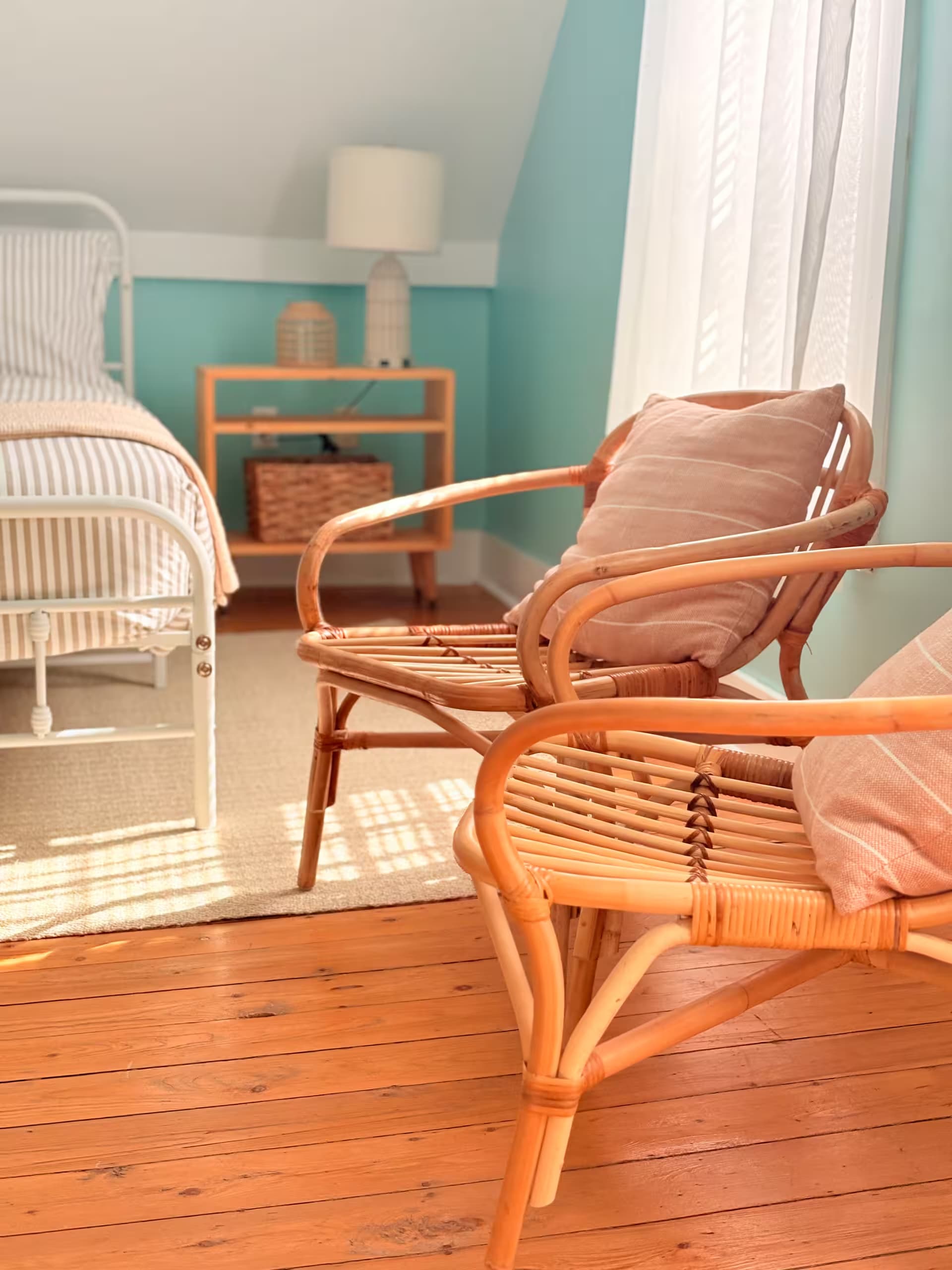 Bedroom with rattan chair