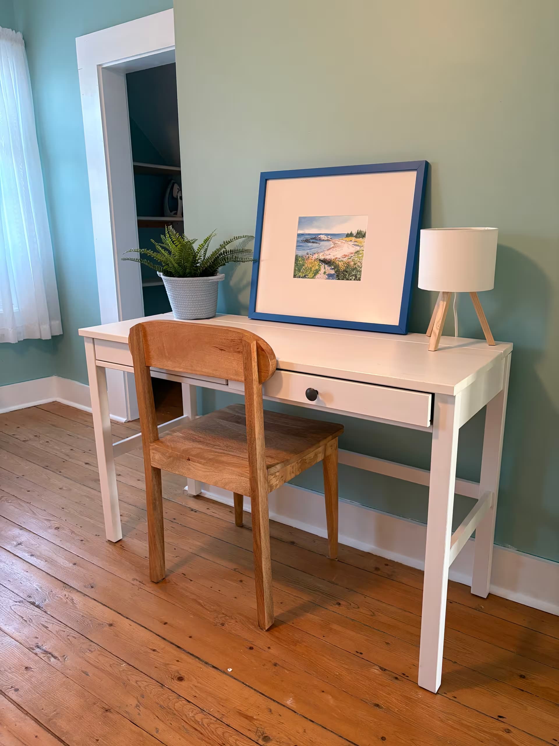 Workspace with coastal art